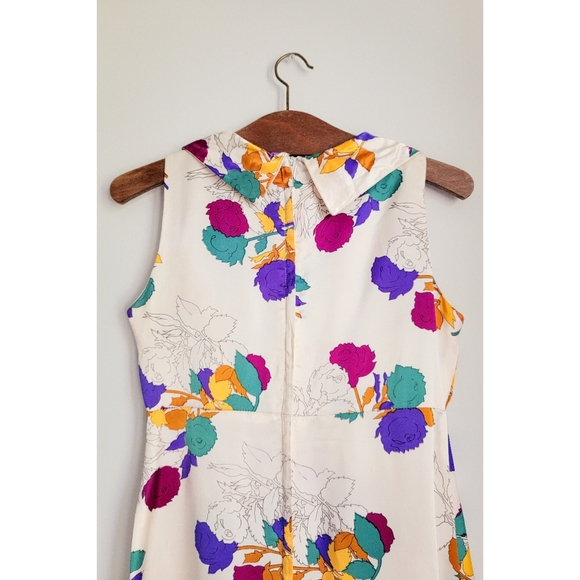 70s Satin Floral Winged Collar Keyhole Bust 1970s Handmade Vintage Maxi Dress - Picture 12 of 15